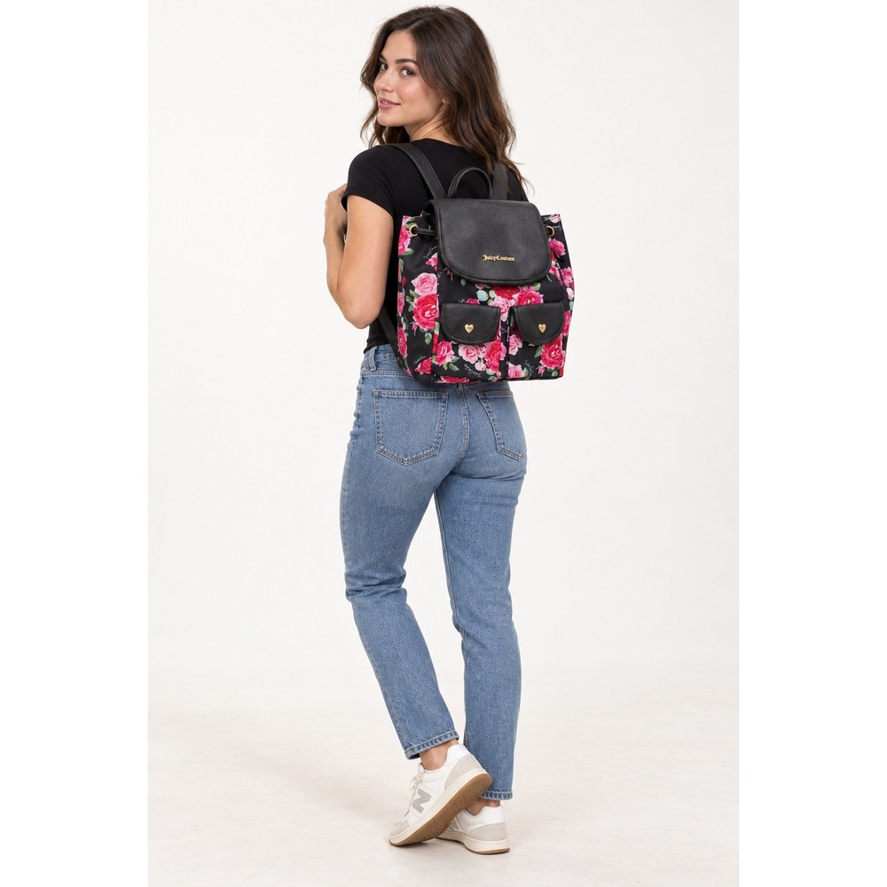 JUICY COUTURE Love Club Black Romantic Rose Floral Backpack NWT